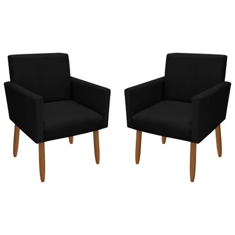 Kit 2 Poltronas Decorativa Nina Pés Palito Veludo Preto Chamby Móveis