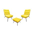 Ver imagem 1 de Kit 02 Poltronas e 01 Puff Costela Suede Amarelo