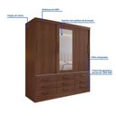 Ver imagem 6 de Guarda-Roupa 3 Portas de Correr 9 Gavetas com Espelho MDF Castanho Meridian Gold