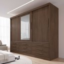Ver imagem 1 de Guarda-Roupa 3 Portas de Correr 9 Gavetas com Espelho MDF Castanho Meridian Gold