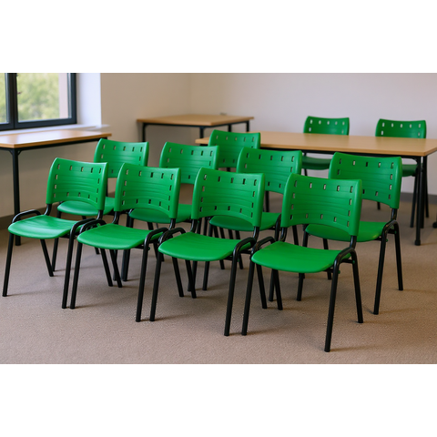 Kit 8 Cadeiras Iso Fixa Empilhável Escola Igreja Salão:verde
