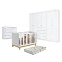 Ver imagem 1 de Quarto de Bebê Americano 6 Portas Com berço Americano Mini Cama Q Encanto Slim Branco Acetinado - Qm