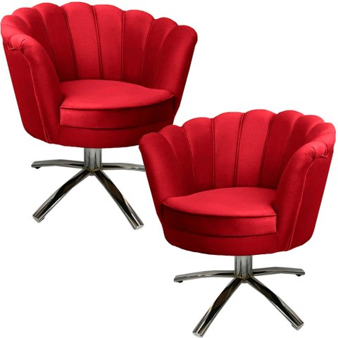 Kit Duas Poltronas Giratórias Pétala em Sued Premium Vermelho Sua Casa Decorações