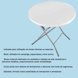 Mesa Dobrável Redonda 80cm Camping Praia e Piscina Vonder - 4