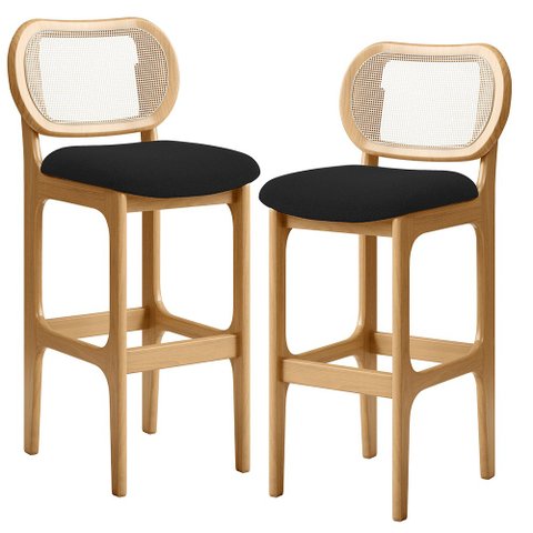 Kit 02 Banquetas Altas Para Cozinha Bancada Sala Tela Betta Fixa L02 Bouclê Preto - Lyam Lyam Decor