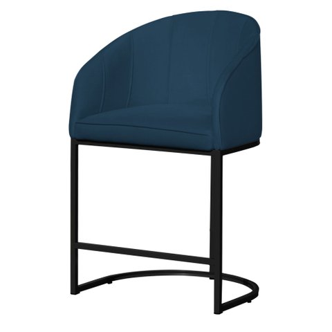 Poltrona Banqueta Decorativa Luxo Mia Suede Base Metal Preta - Estopar Poltrona Mia Suede Azul Royal