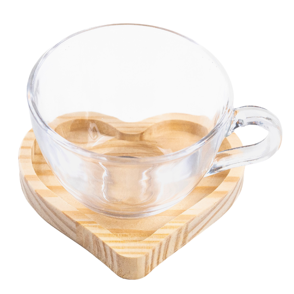Conjunto de Xícara de Chá Colher Dourada e Pires em Madeira - 5