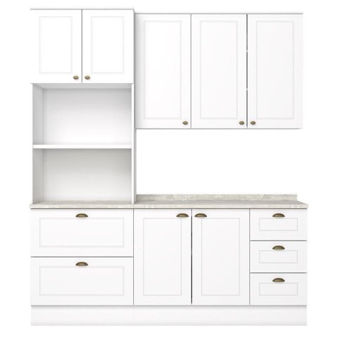 Cozinha Modulada Americana 3 Peças com Torre Quente 2 Fornos Branco/Calcare - Móveis Henn Branco/