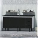 Ver imagem 1 de Gabinete Cozinha 174cm Armário 100% MDF 3 Portas 3 Gavetas:Preto/Preto