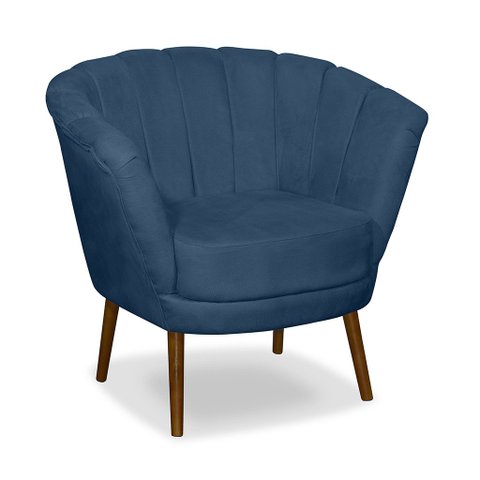 Poltrona Pétala Flor Decorativa Suede  Azul marinho