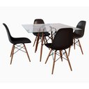 Ver imagem 1 de Conjunto de Mesa de Jantar Quadrada 90cm Tampo de Vidro com 4 Cadeiras Pretas