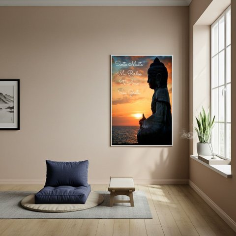 Quadro Estátua de Buda - Símbolo de Renascimento - 70x50cm:moldura Branca