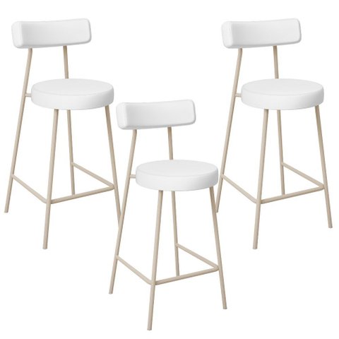 Kit 03 Banquetas Baixa Cozinha Sala Jantar Bancada Milão Arena L02 Facto Branco - lyam decor