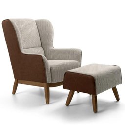 Poltrona Decorativa Milena com Puff Viseo Fixa Base Madeira Jacar Algodão B-208 - Lyam Decor - 1