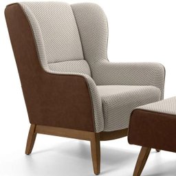 Poltrona Decorativa Milena com Puff Viseo Fixa Base Madeira Jacar Algodão B-208 - Lyam Decor - 2