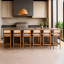 Ver imagem 6 de Kit 6 Banqueta Alta de Madeira com Assento Estofado e Encosto em Palhinha Bruna: Mel e Linho Cinza