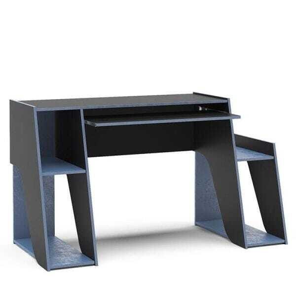 Mesa Gamer Escrivaninha Kyoto com 3 Nichos - Preto Azul - 3