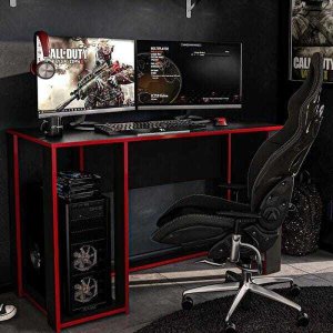 Mesa Gamer Escrivaninha Singapura 1 Nicho - Preto/vermelho