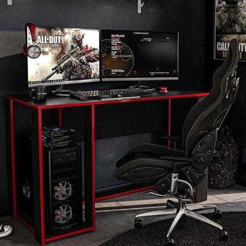Mesa Gamer Escrivaninha Singapura 1 Nicho - Preto/vermelho