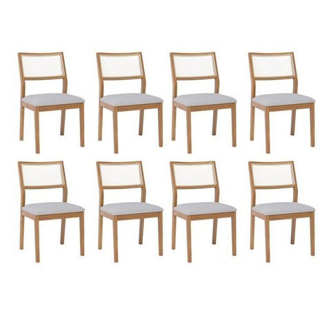 Kit 8 Cadeiras para Sala de Jantar Estofadas Bella Cinza/Madeira