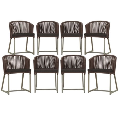 8 Cadeiras de Jantar Área Noronha em Alumínio com Pintura Fendi Corda Náutica Estofado 9 Trama Origi