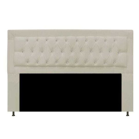 Cabeceira Estofada Bianca 195cm para Cama Box King Size com Botões Strass Cristais Suede Bege - Adj