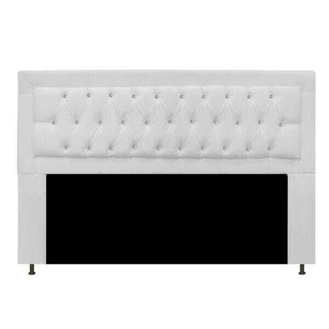 Cabeceira Estofada Bianca 195cm para Cama Box King Size com Botões Strass Cristais Suede Branco Neve
