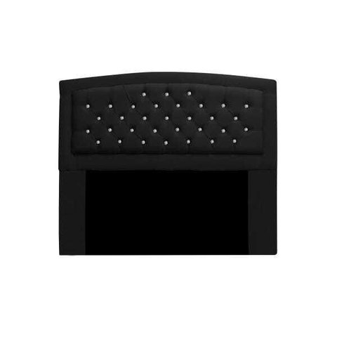 Cabeceira Estofada Geovana 195cm para Cama Box King Size com Botões Strass Cristais Suede Preto - Ad