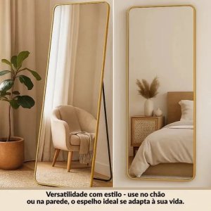 Espelho Retangular Corpo Inteiro C/ Moldura 170 X 70 Grande:dourado
