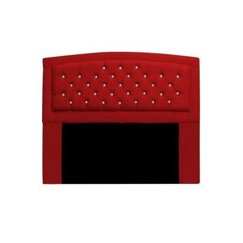 Cabeceira Estofada Geovana 195cm para Cama Box King Size com Botões Strass Cristais Suede Vermelho -