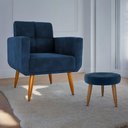 Ver imagem 1 de Poltrona e Puff Porto Nobre para Sala Veludo Conforto Azul Matrix