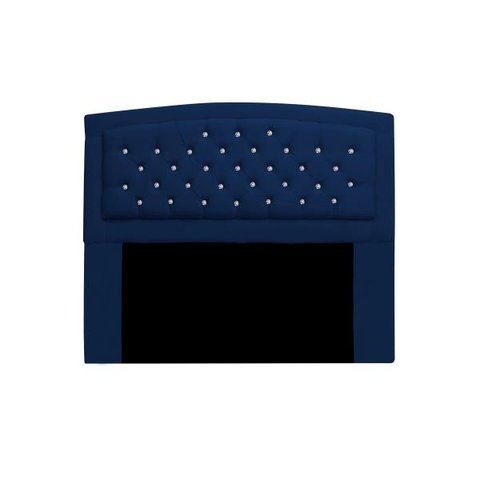 Cabeceira Estofada Geovana 195cm para Cama Box King Size com Botões Strass Cristais Corino Azul Mari