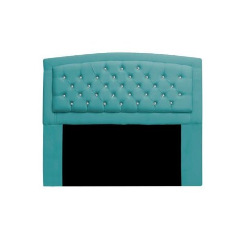 Cabeceira Estofada Geovana 140cm para Cama Box Casal com Botões Strass Cristais Suede Azul Turquesa