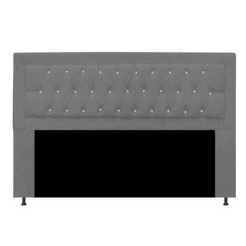 Cabeceira Estofada Bianca 140cm para Cama Box Casal com Botões Strass Cristais Suede Cinza - Adj Dec