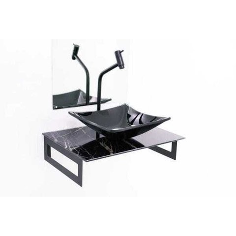 GABINETE DE VIDRO 50CM PARA BANHEIRO CHIPRE MÁRMORE PRETO EK