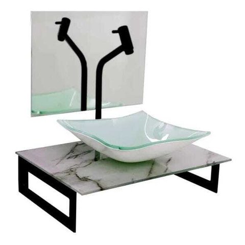 Gabinete de Vidro 50cm para Banheiro Chipre Mármore Branco Ek