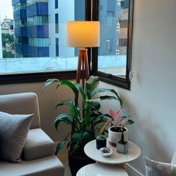 Luminária Abajur de Chão Tripé Niple com Cúpula de Tecido Linho - 3
