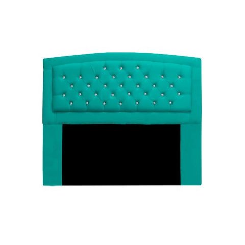 Cabeceira Estofada Geovana 160cm para Cama Box Queen Size com Botões Strass Cristais Corino Azul Tur