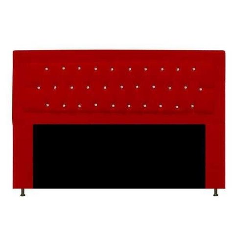 Cabeceira Estofada Bianca 140cm para Cama Box Casal com Botões Strass Cristais Suede Vermelho - Adj