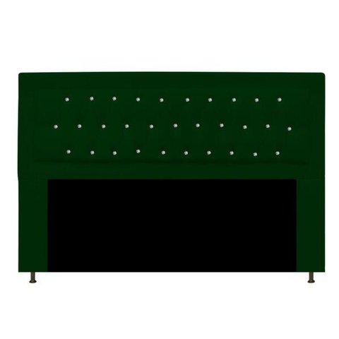 Cabeceira Estofada Bianca 160cm para Cama Box Queen Size com Botões Strass Cristais Suede Verde Escu