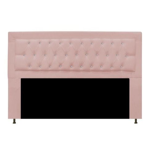 Cabeceira Estofada Bianca 160cm para Cama Box Queen Size com Botões Strass Cristais Suede Rose Gold