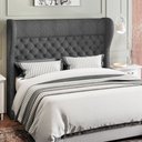 Ver imagem 2 de Cabeceira Cama Box Casal 140 cm P05 Madrid Linho Cinza Escuro - Lyam Decor