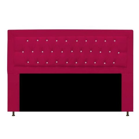 Cabeceira Estofada Bianca 160cm para Cama Box Queen Size com Botões Strass Cristais Corino Rosa Pink