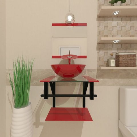 COMBO 2X1 GABINETE DE VIDRO CROÁCIA 40CM AP + TORNEIRA IBIZA VERMELHO FERRARI EK