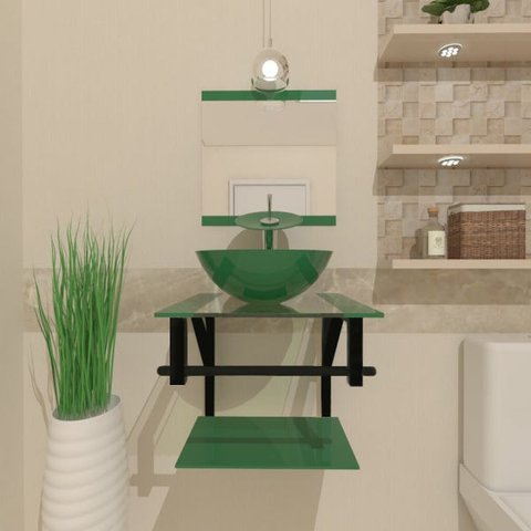 COMBO 2X1 GABINETE DE VIDRO CROÁCIA 40CM AP + TORNEIRA IBIZA VERDE EK