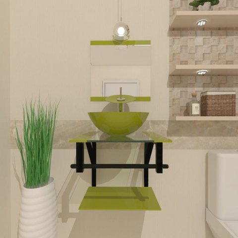 COMBO 2X1 GABINETE DE VIDRO CROÁCIA 40CM AP + TORNEIRA IBIZA VERDE OLIVA EK