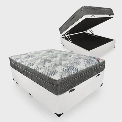 Cama Box com Baú Casal + Colchão de Molas Ensacadas - Ortobom - Iso Superpocket 138x188x67cm Branco