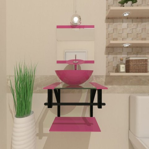 COMBO 2X1 GABINETE DE VIDRO CROÁCIA 40CM AP + TORNEIRA IBIZA ROSA EK