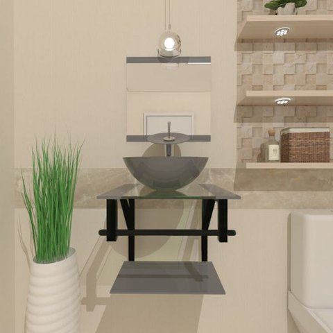 COMBO 2X1 GABINETE DE VIDRO CROÁCIA 40CM AP + TORNEIRA IBIZA PRATA EK