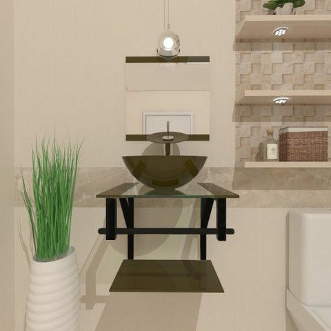 COMBO 2X1 GABINETE DE VIDRO CROÁCIA 40CM AP + TORNEIRA IBIZA OURO ENVELHECIDO EK